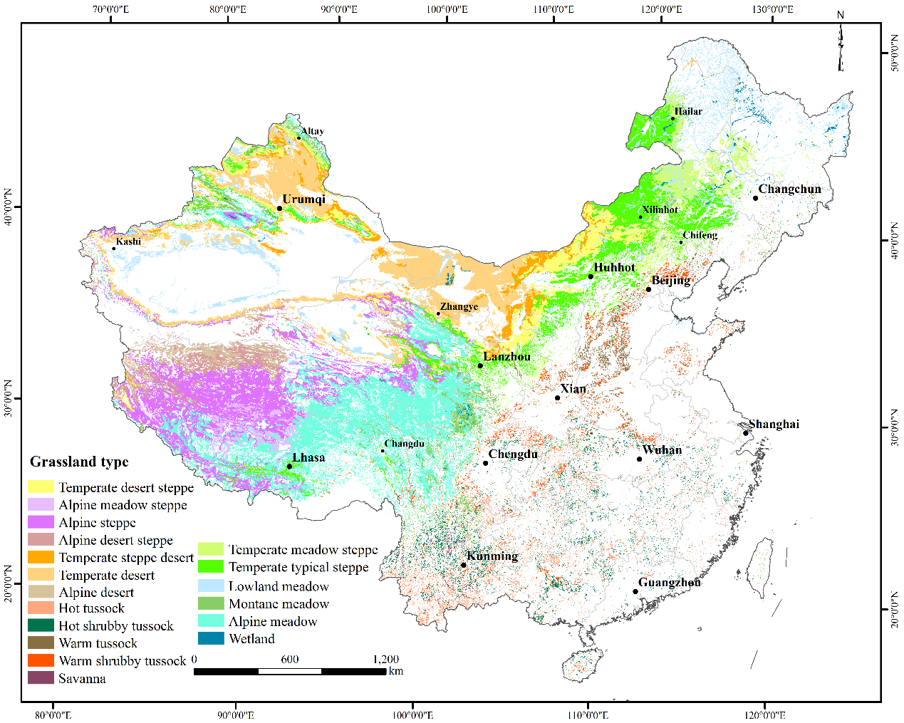 map of china and its grasslands