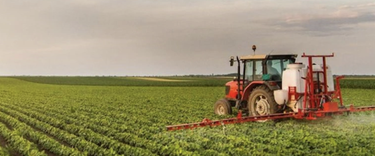 A tractor in croplands