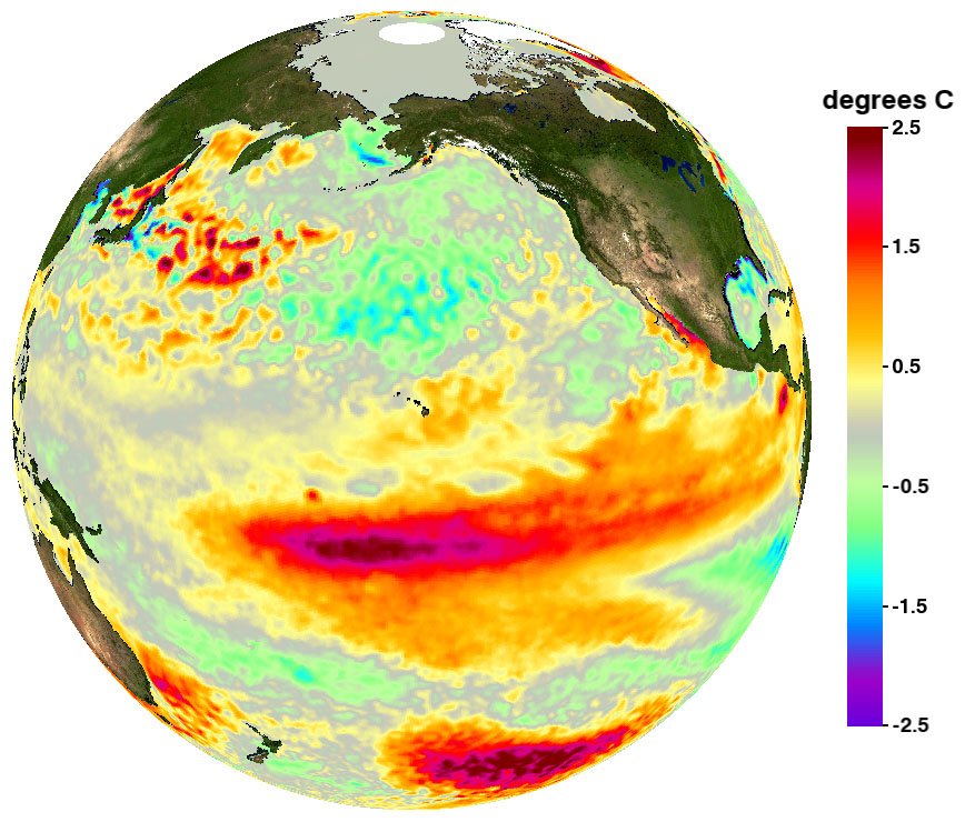 Marine heat wave in the Pacific Ocean. Wikimedia Commons.